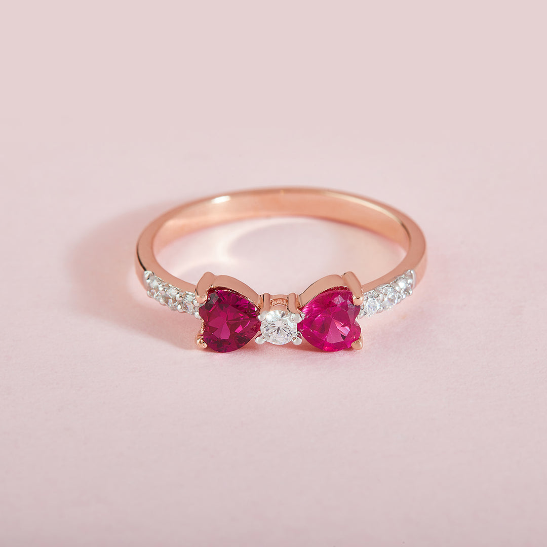 Cherry Bow Heart Lab Grown Diamond Ring